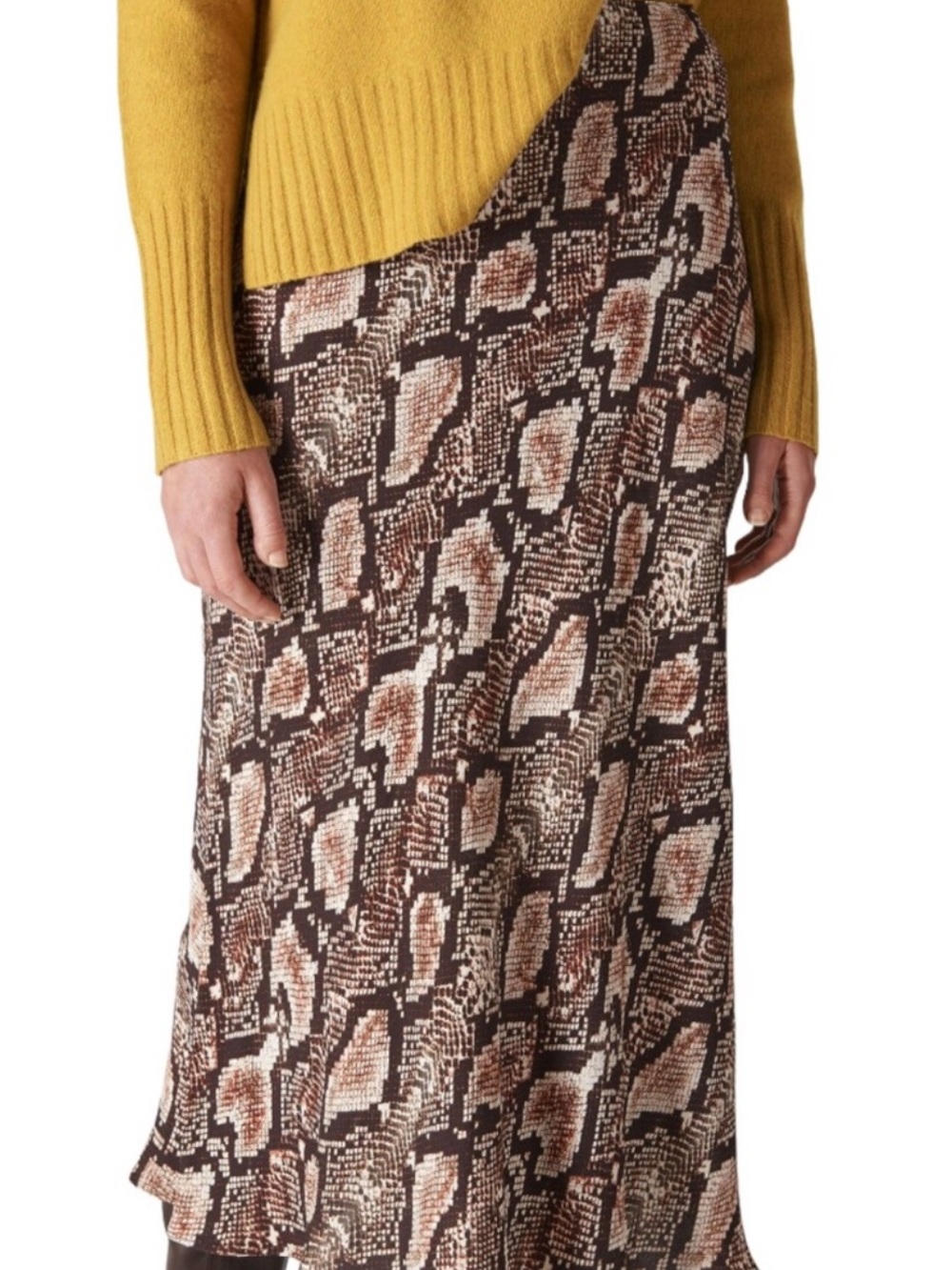 Snake Print Midi Skirt in Brown and Cream - Picture 2 of 6